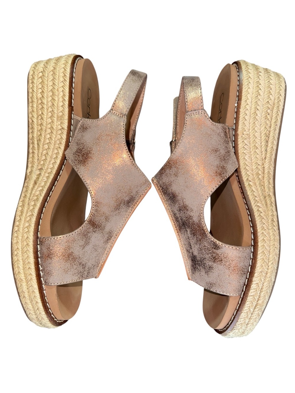 Corkys Ready or Not Metallic Gold Espadrille Wedge Sandals Size 8 Slingback - Picture 6 of 12